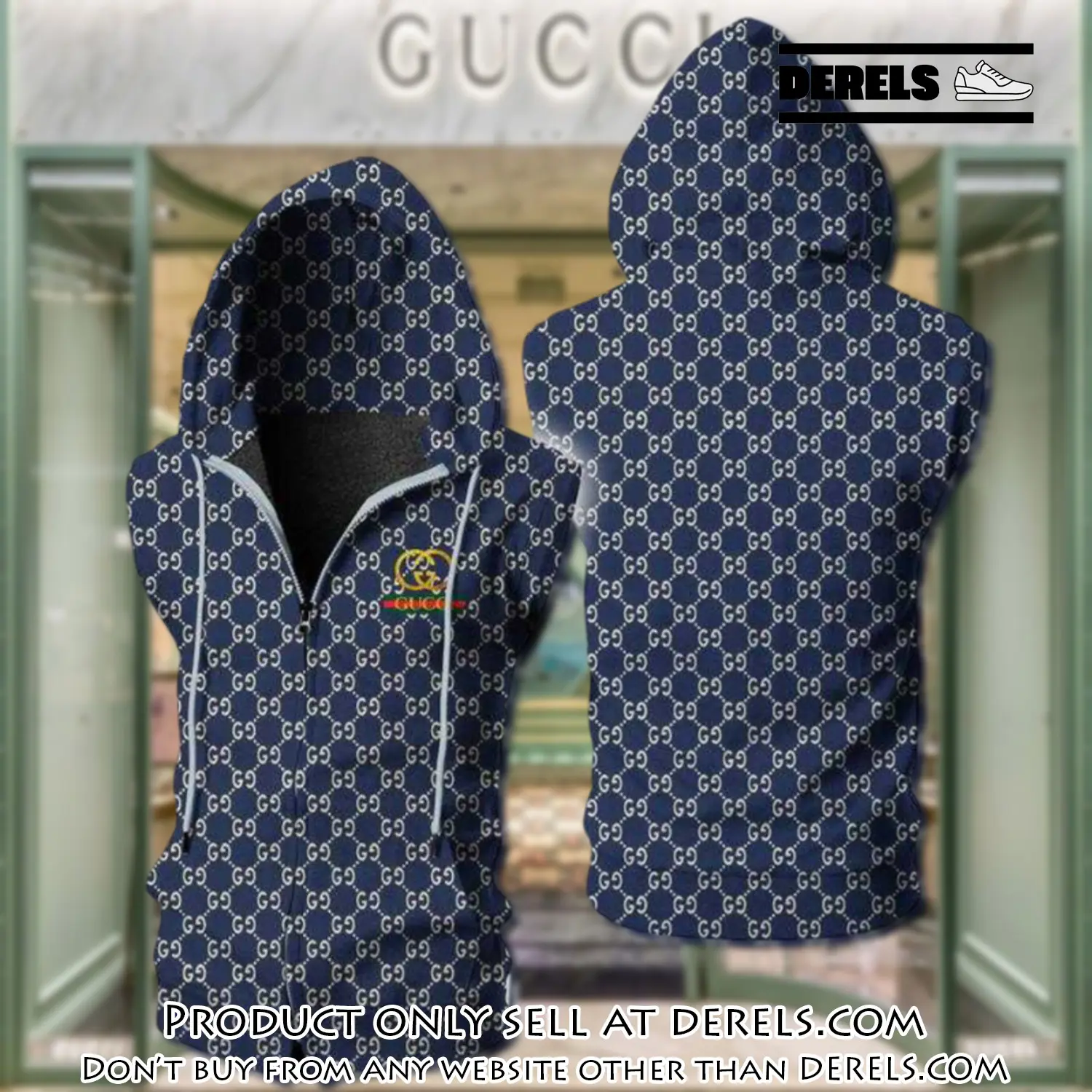 Gucci navy unisex sleeveless zip up hoodie luxury for men women szh005 dr2548314
